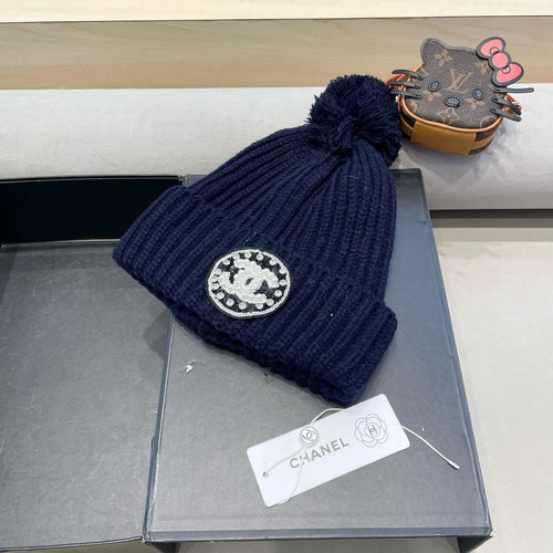 CHANEL KNIT BEANIE HAT IN NAVY BLUE WOOL 430241