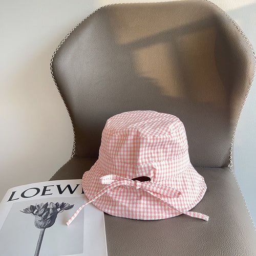 CELINE BUCKET HAT MODEL 652075 IN PINK & WHITE GINGHAM FABRIC