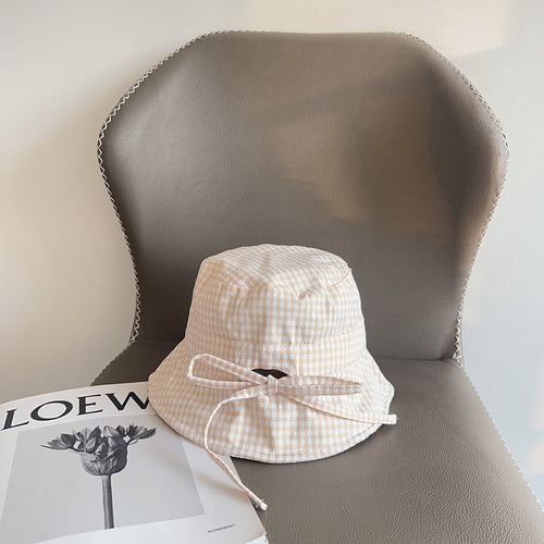 CELINE BUCKET HAT MODEL 652076 IN ORANGE & WHITE GINGHAM FABRIC